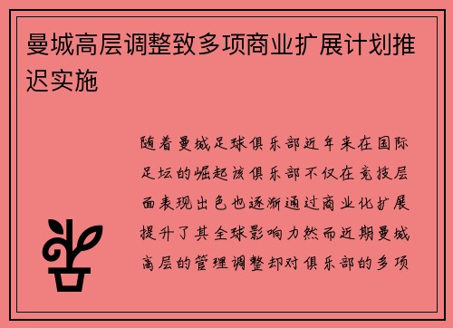 曼城高层调整致多项商业扩展计划推迟实施